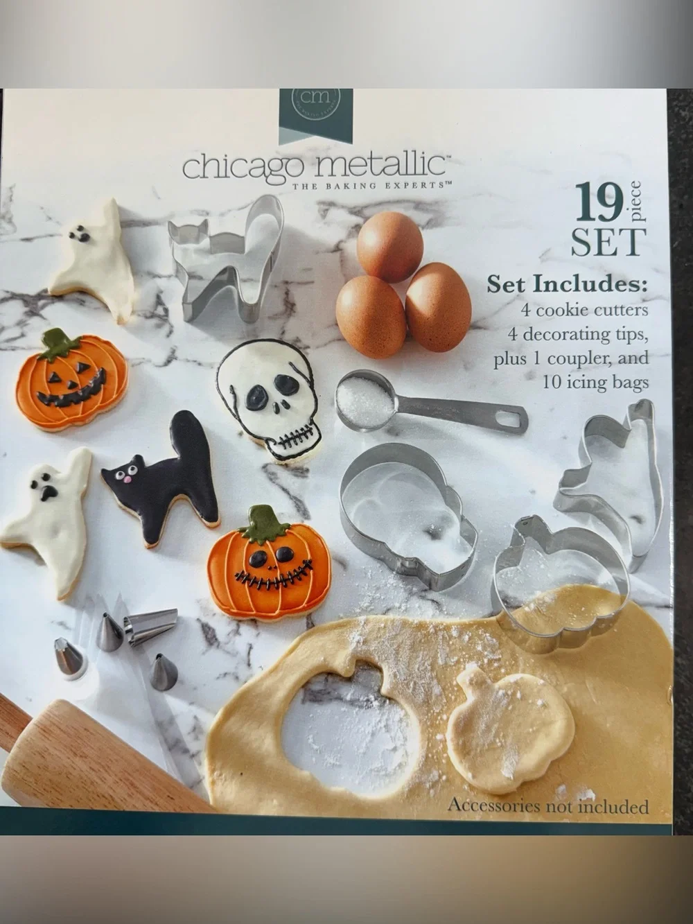 NIB Halloween Cookie Cutter & Decorating Set - Silver, Chicago Metallic